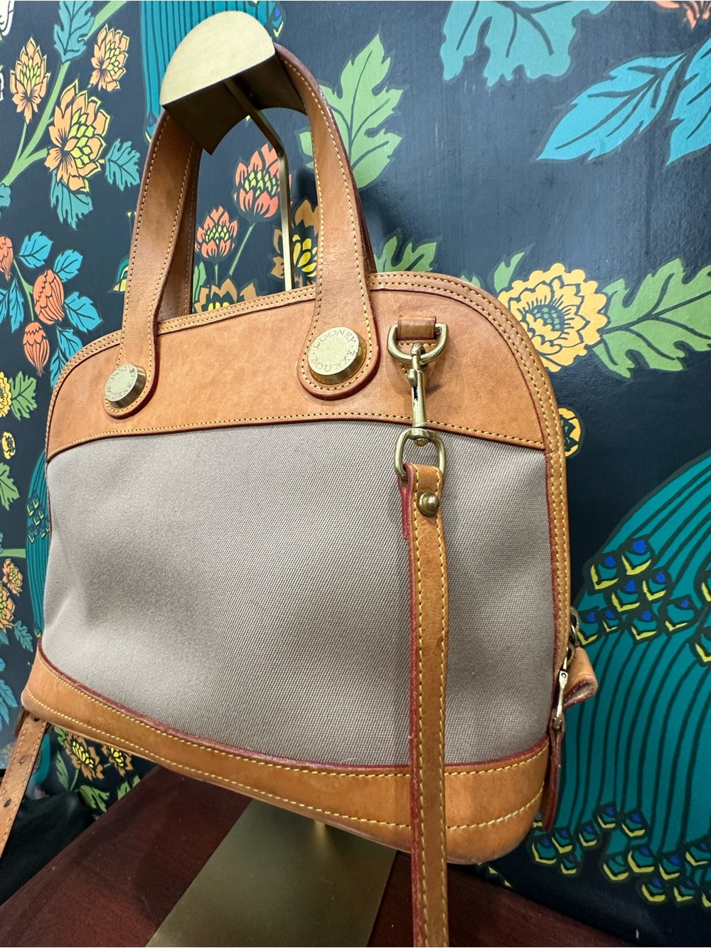 Vintage Dooney & Bourke Cabriolet USA Canvas & Leather Satchel Crossbody Bag - Picture 7 of 16
